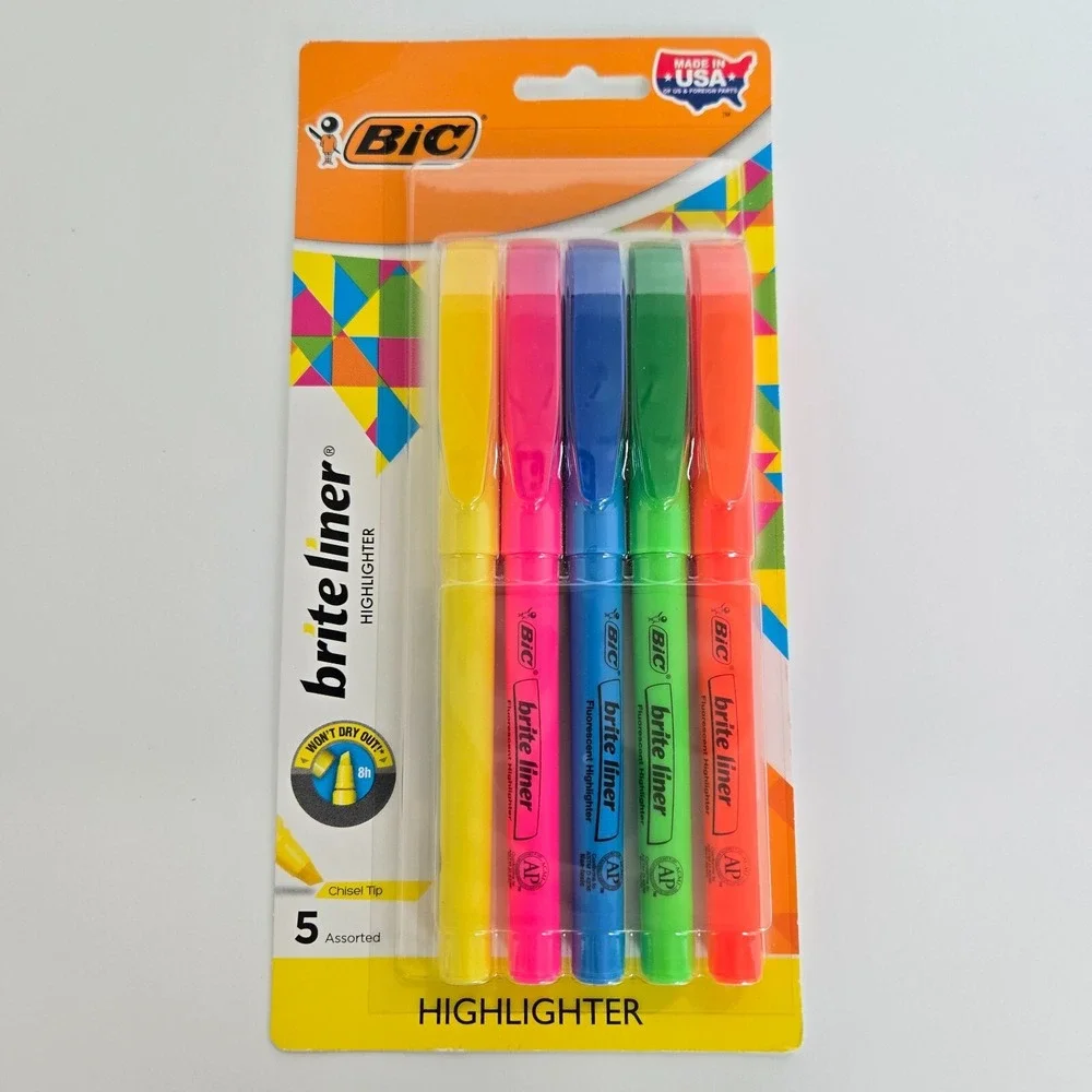 Bic‎ Brite Liner Lot Thin Thick Highlighter Chisel Tip Fluorescent 90837 32318